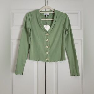 Lost + Wander Ribbed Knit Button Front Top Sea Green Size S PTP 17in NWT